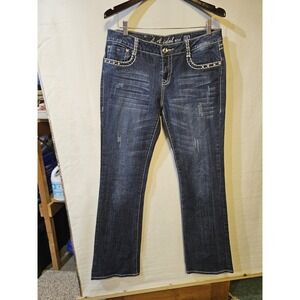 La Idol Women's Bootcut Jeans Thick Stitch Flap Pocket, Blue, Size 11 33x34